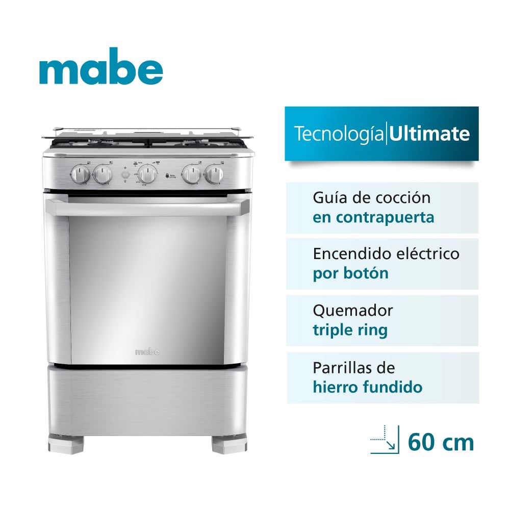 Cocina de Pie a Gas Mabe 4 Hornillas 60 cm CMP6060FX1 Inoxidable