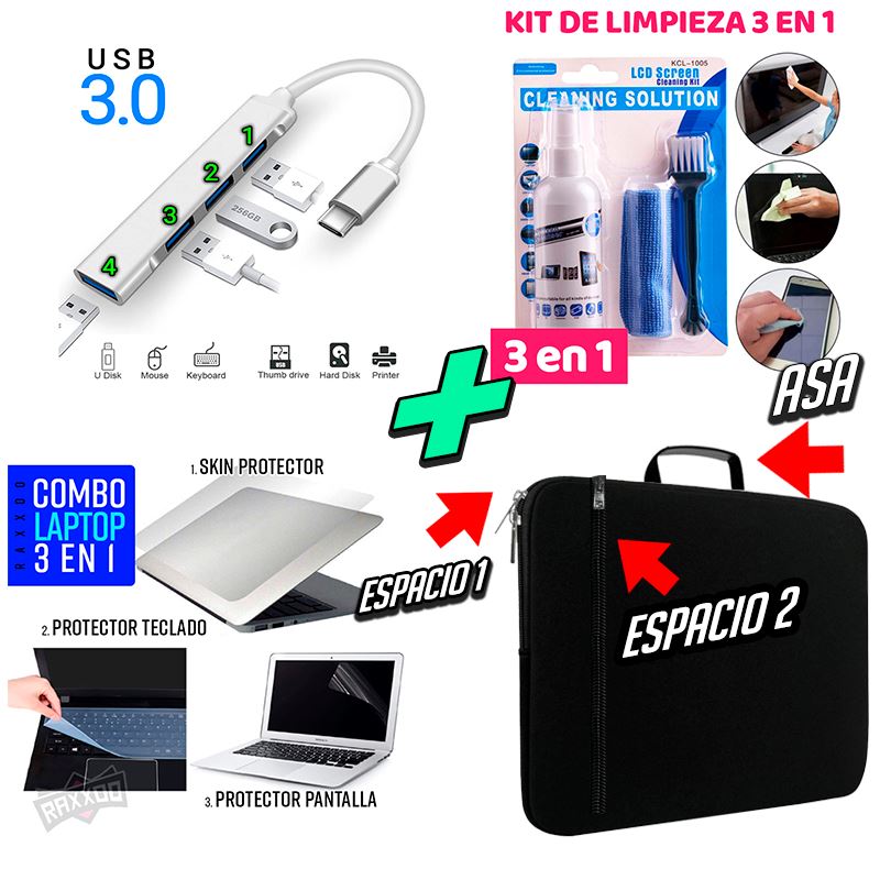 Funda Maletin + Skin 3 en 1 + Kit de Limpieza + Hub Tipo C a USB 3.0