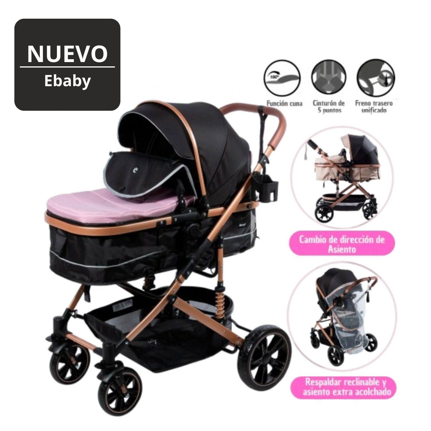 Coche de Lujo Moises Bigi Rosado con Tull