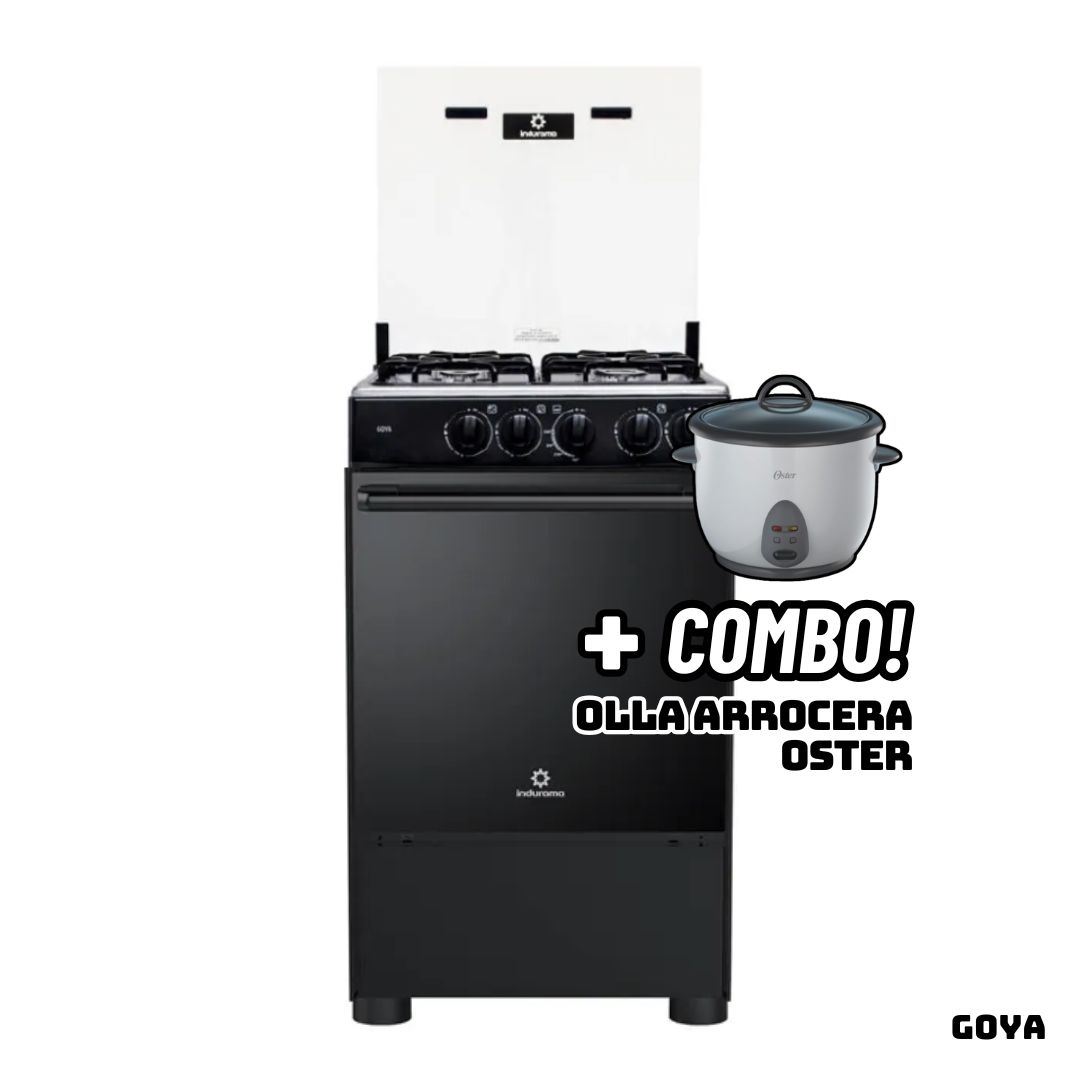 COCINA DE PIE INDURAMA A GAS 4 HORNILLAS - GOYA + ARROCERA OSTER BLANCA