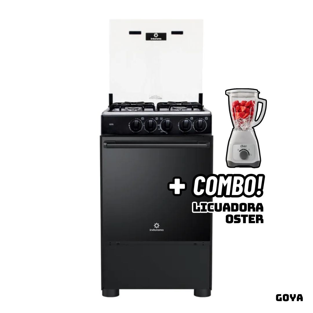 COCINA DE PIE INDURAMA A GAS 4 HORNILLAS - GOYA + LICUADORA OSTER BLANCA