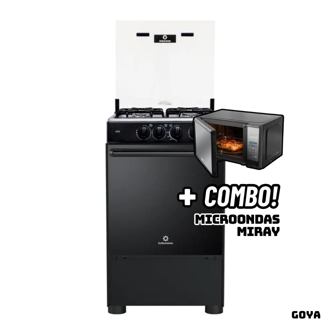 COCINA DE PIE INDURAMA A GAS 4 HORNILLAS - GOYA + MICROONDAS MIRAY HMM-20N