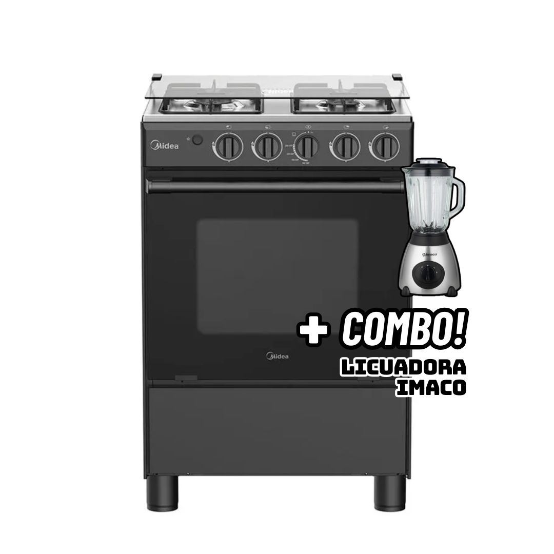 COCINA DE PIE MIDEA A GAS 4 HORNILLAS NEGRO - MGS24FS2LFABBC-PE + LICUADORA IMACO