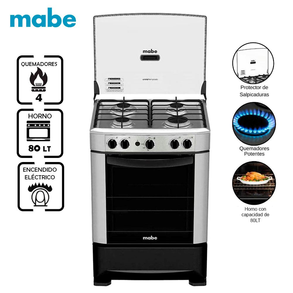 Cocina MABE 60cm A Gas 4 Quemadores CMP6014AG0 Encendido Eléctrico - Grafito