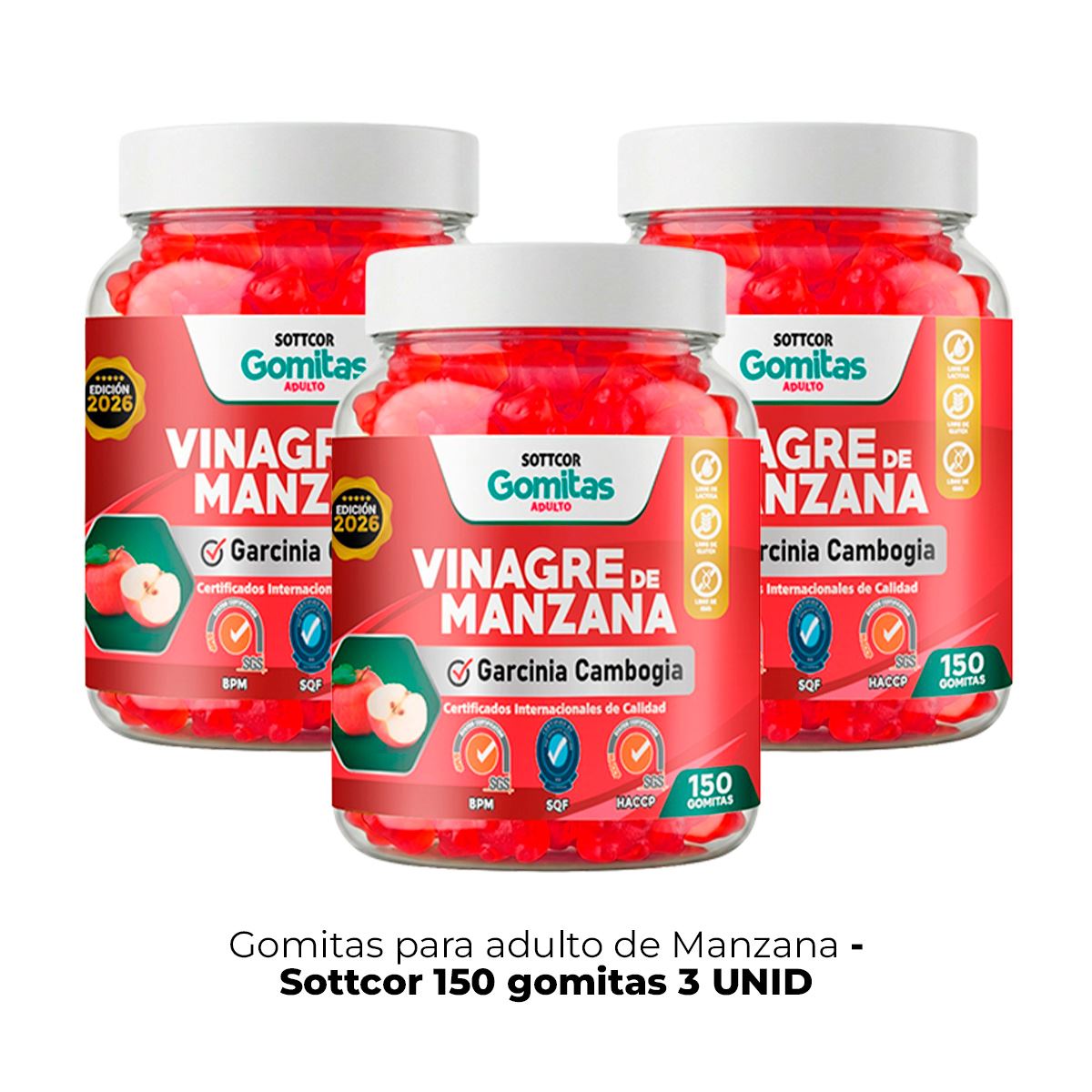 3 Gomitas Adultos Vinagre de Manzana Sottcor 150 Gomitas