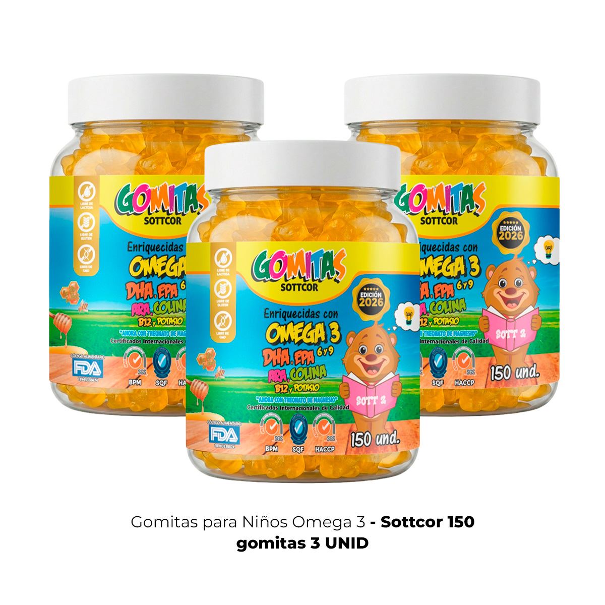 3 Gomitas Omega 3, 6 y 9 para niños 150 und - Sottcor