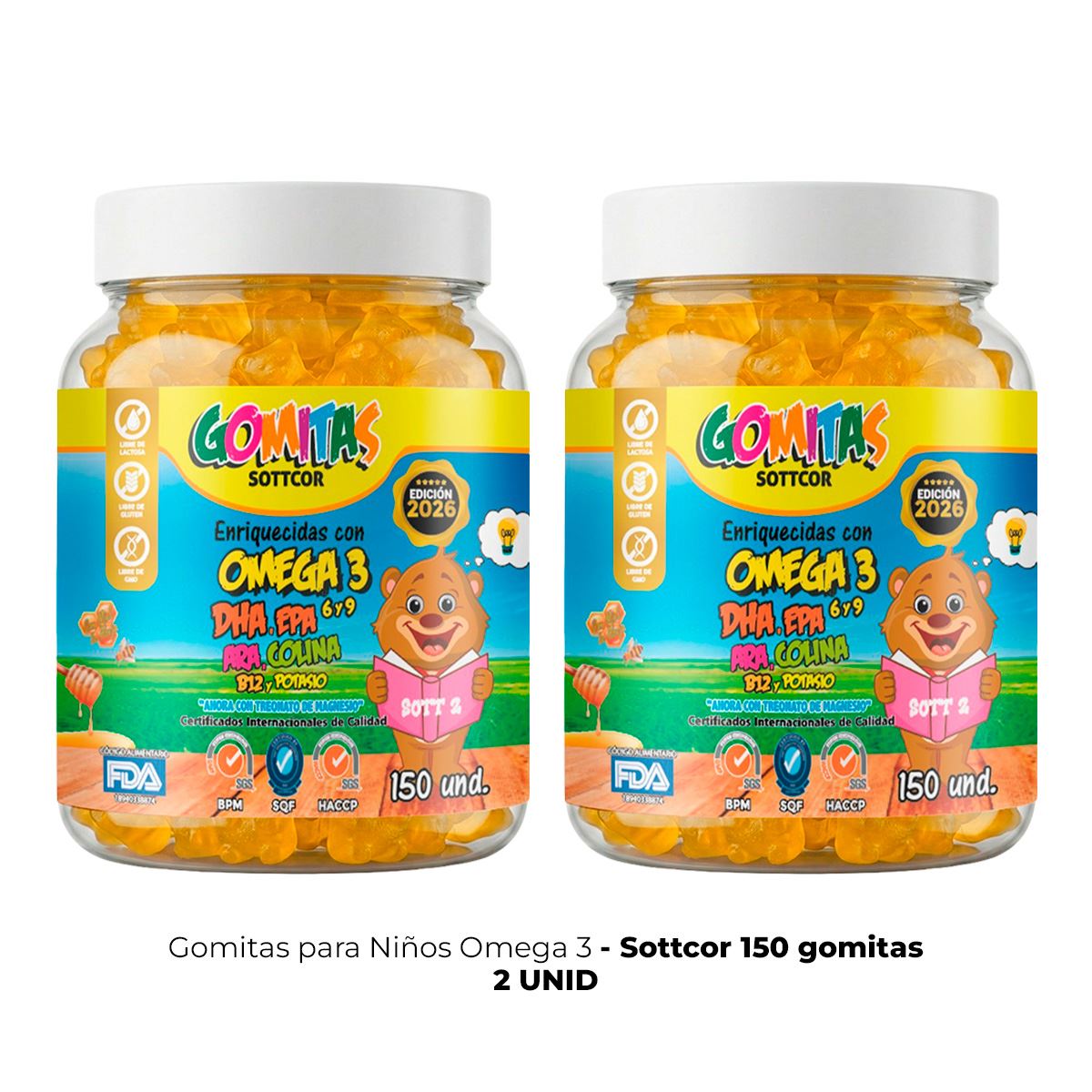 2 Gomitas Omega 3, 6 y 9 para niños 150 und - Sottcor