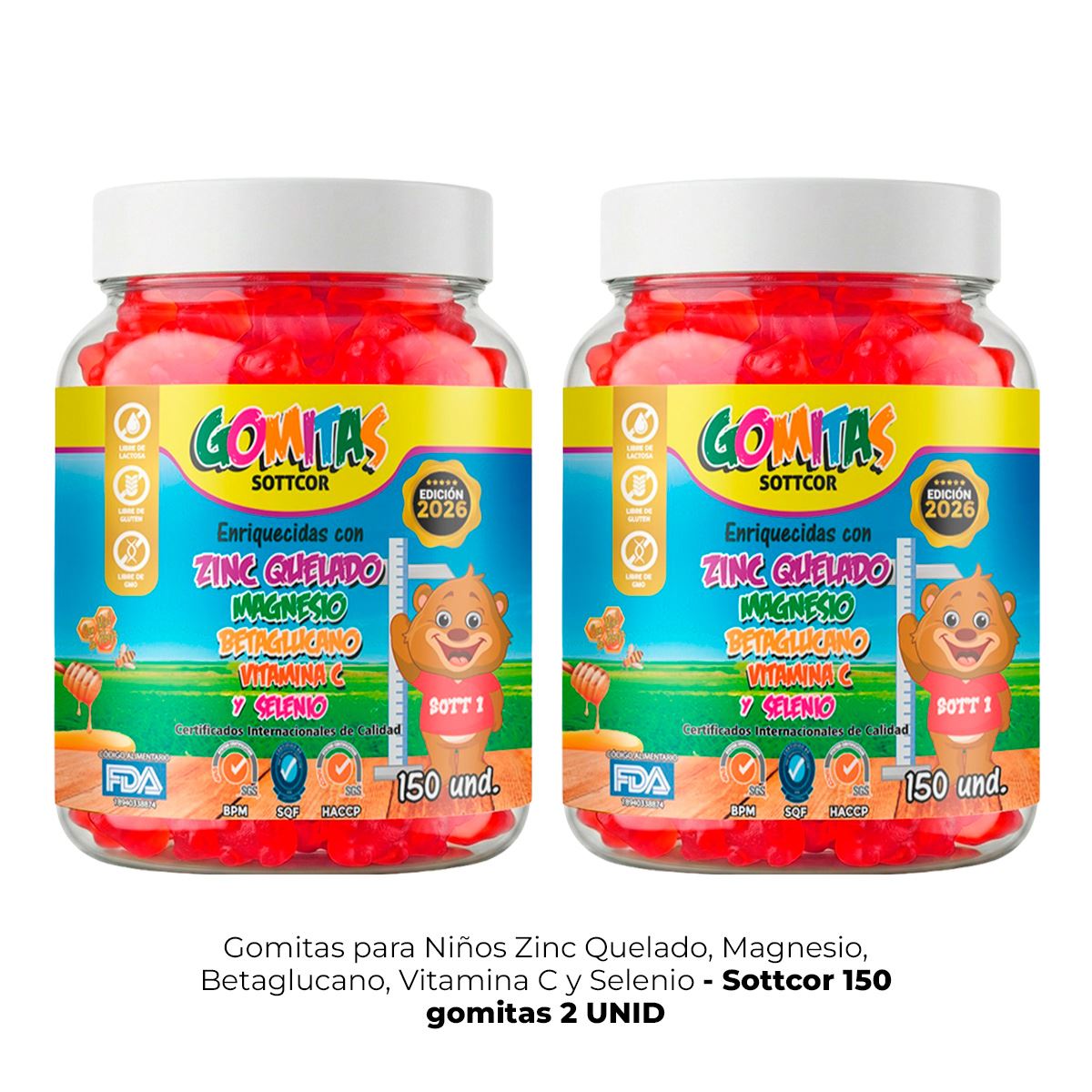 2 Gomitas para Niños Zinc Quelado 150 Gomitas Sottcor