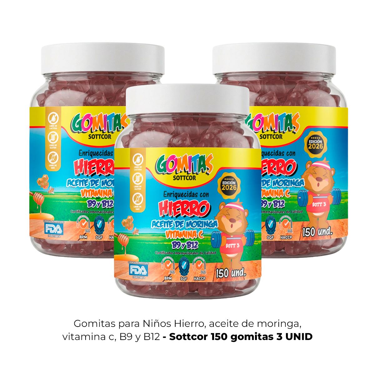3 Gomitas para Niños Hierro 150 Gomitas Sottcor