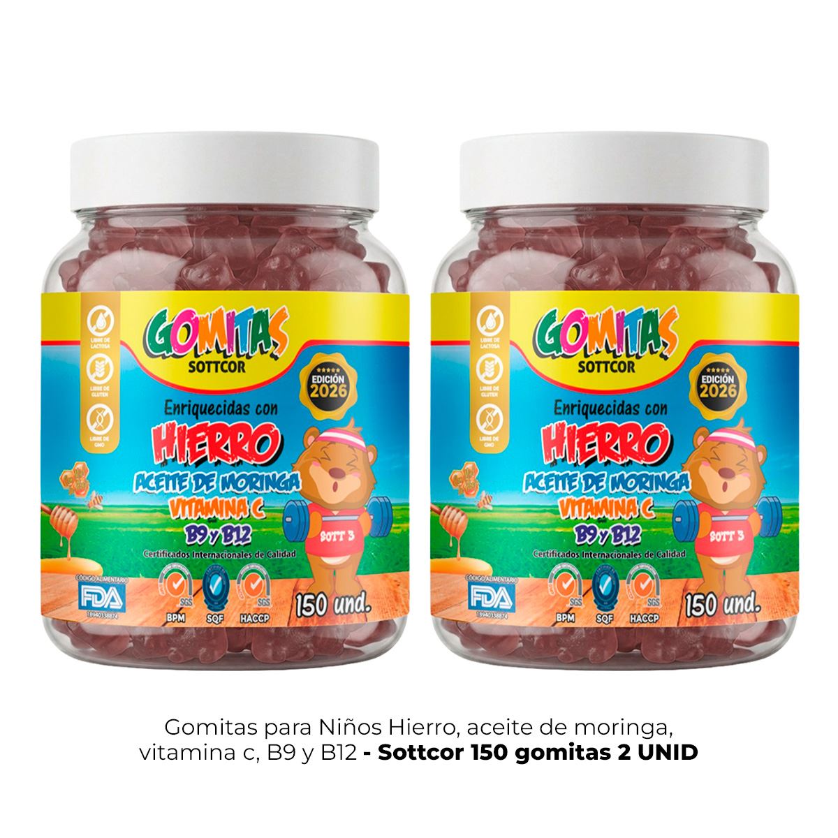 2 Gomitas para Niños Hierro 150 Gomitas Sottcor