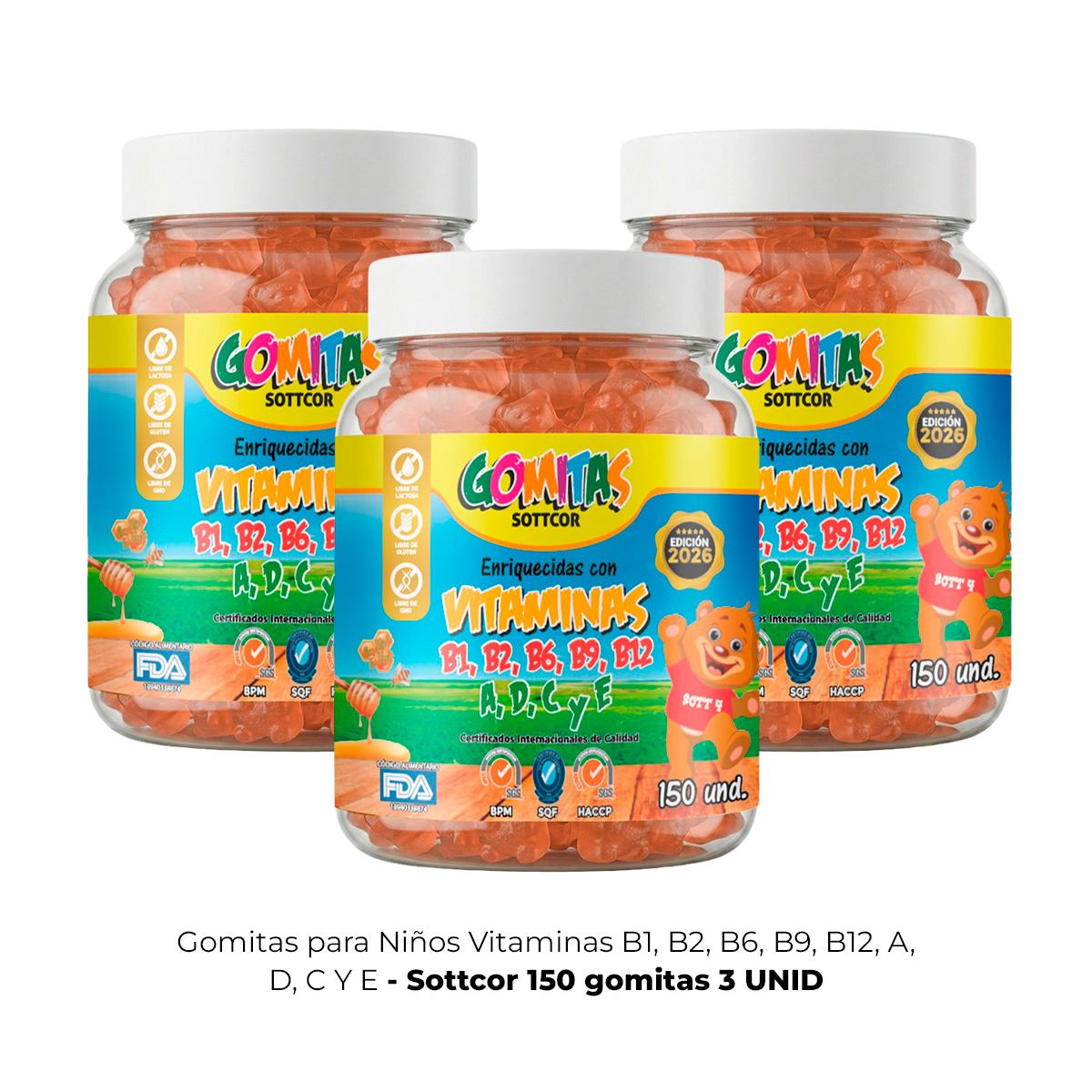 3 Gomitas para Niños Vitaminas 150 Gomitas Sottcor