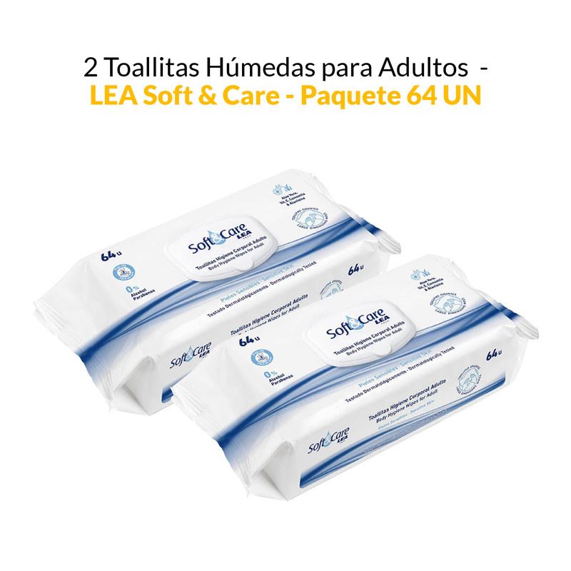2 Toallitas Húmedas para Adultos - Lea Soft & Care - Paquete 64