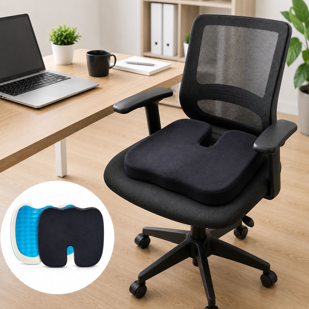 Cojin ortopedico asiento con gel y espuma viscoelastica + funda velboa C-001NJ base antideslizante