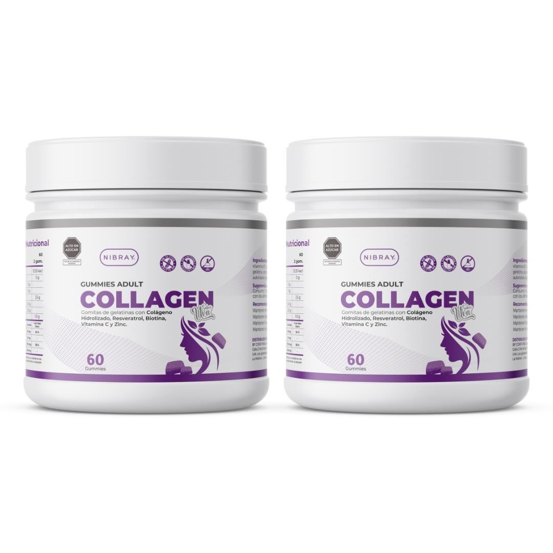 Pack 2 Frascos Colageno Resveratrol Biotina Zinc Vitamina C Gummies Adult