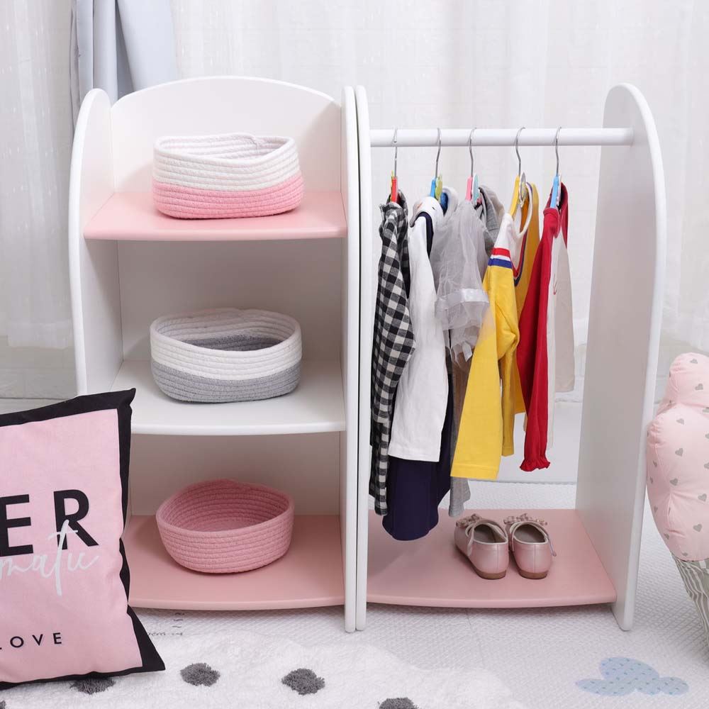 COLGADOR MAS GABINETE DE 3 CAPAS INFANTIL MONTESSORI ROSA - Blanco y Rosa