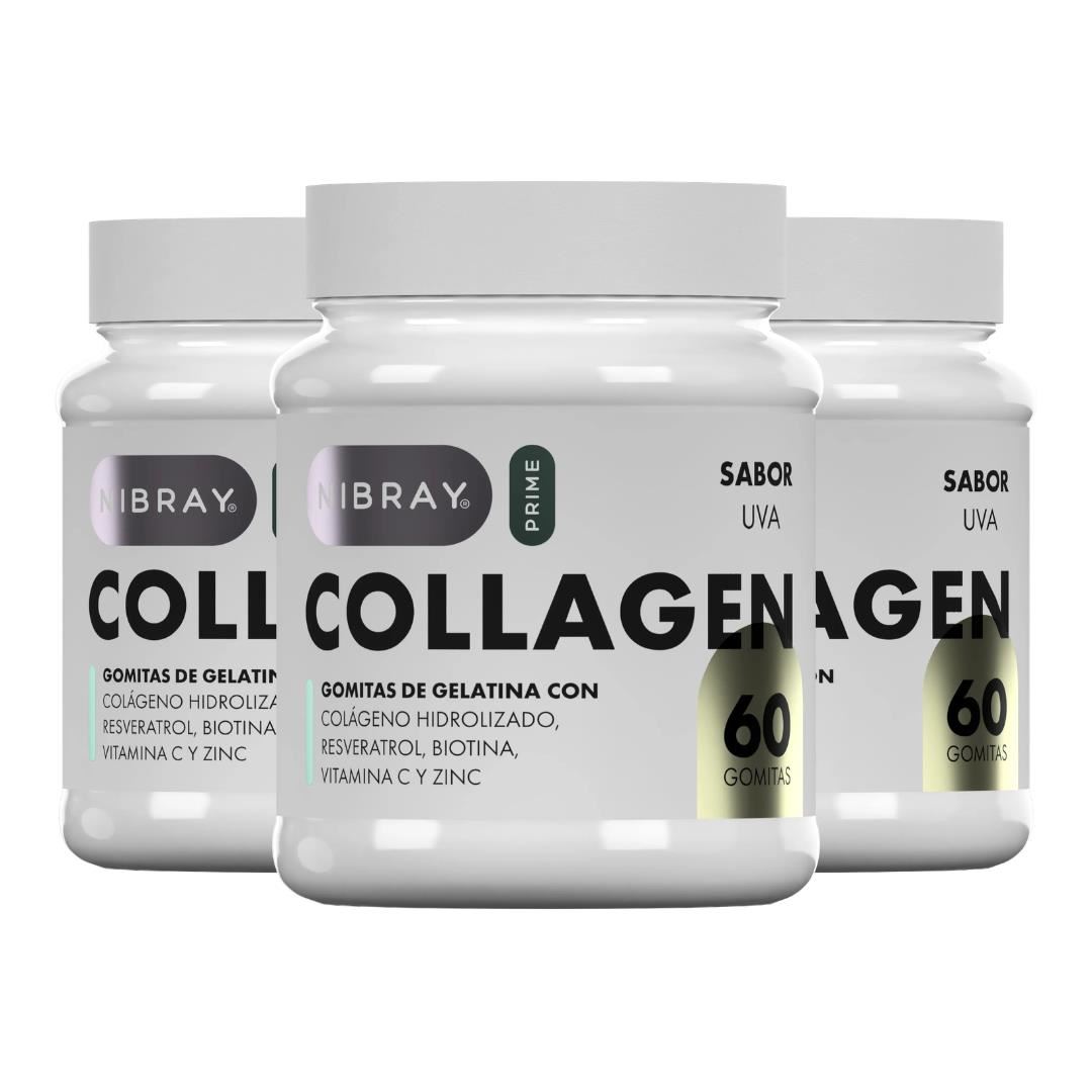 Colageno con Resveratrol Biotina Zinc en Gomitas 3 Frascos Nibray Prime