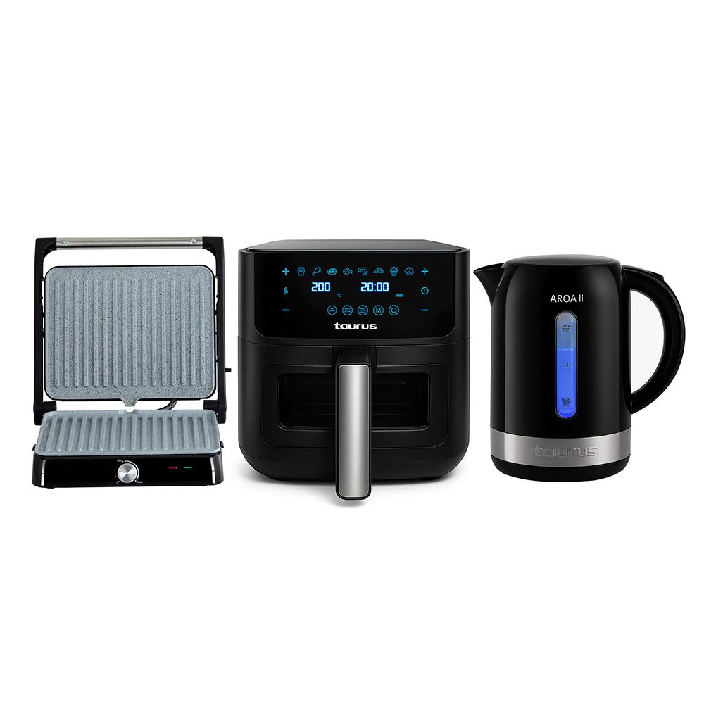 Combo Taurus Freidora Digital 8 lts Aero Crispy + Grill Asteria II + Hervidora Aroa II