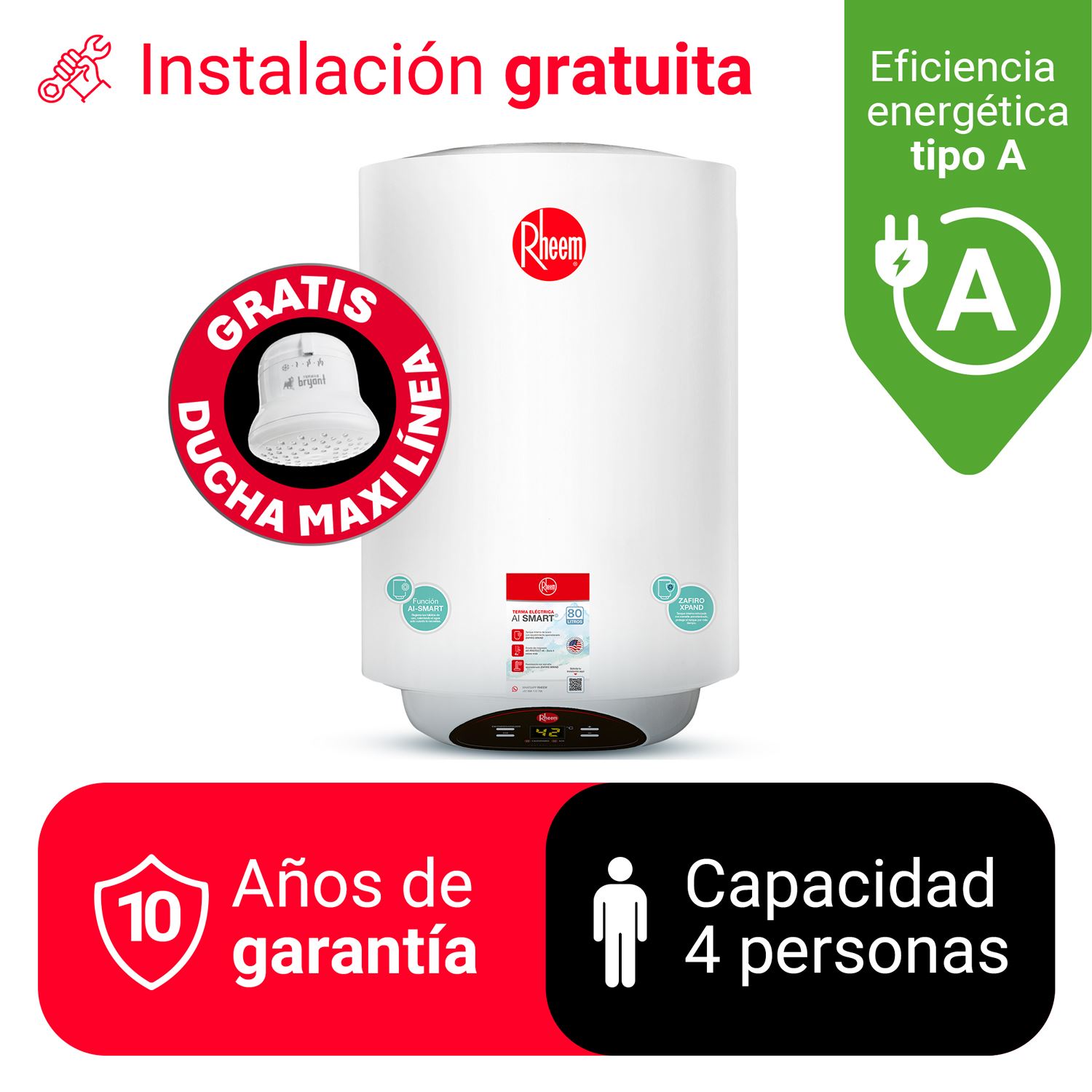 TERMA ELÉCTRICA 80L RHEEM AI SMART