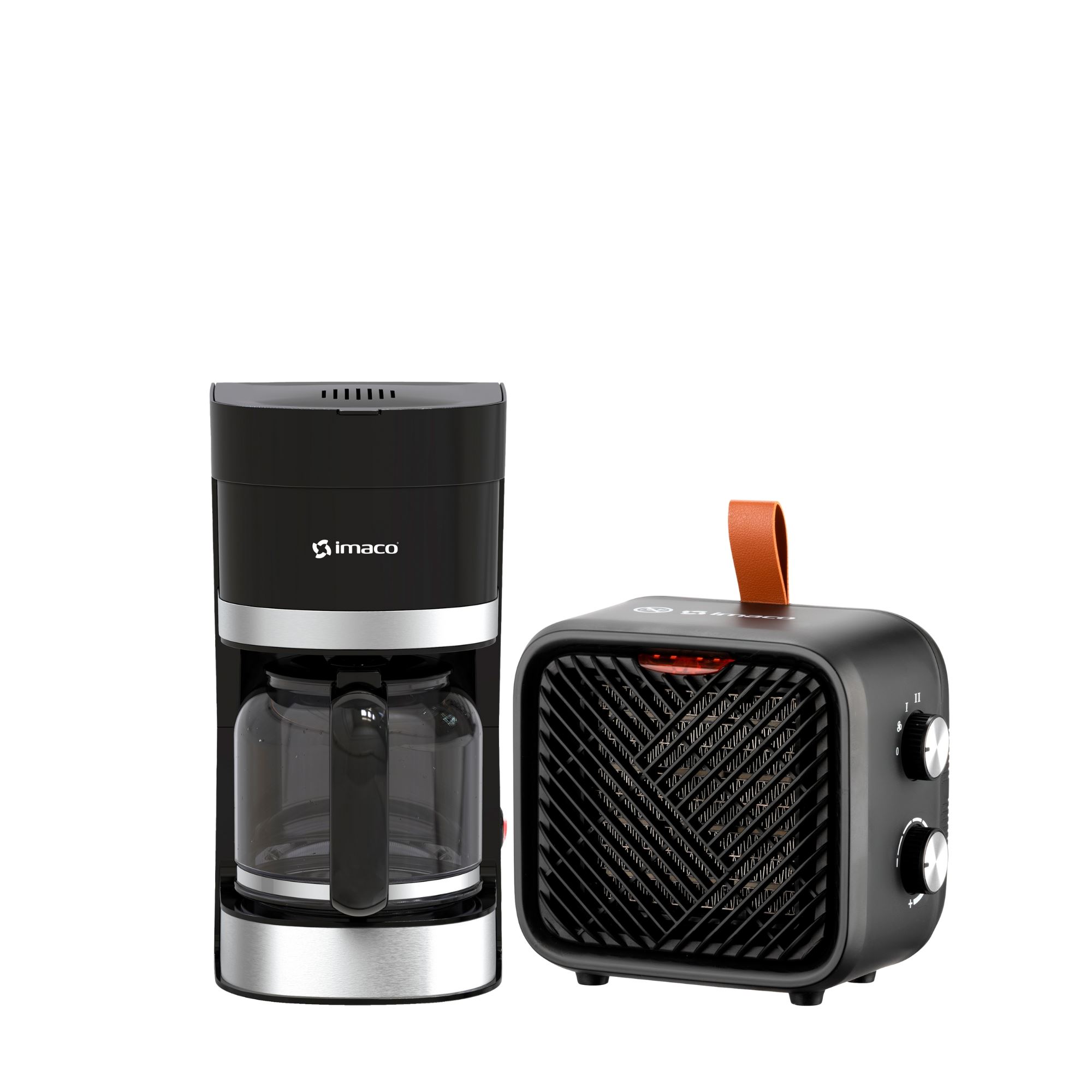 Combo Cafetera eléctrica 12 tazas jarra 1.2 litros cm1203 + Termoventilador portatil color negro 1500w ITC1510N