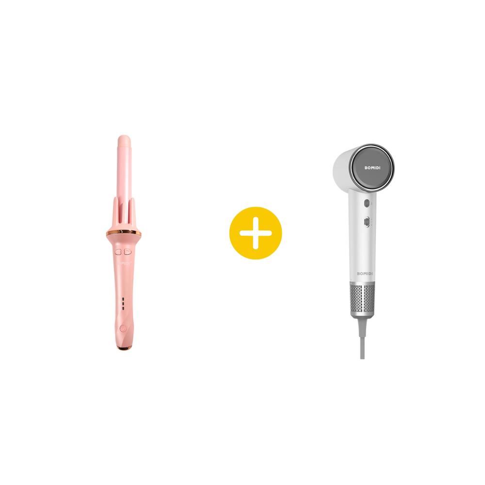 Rizador de Cabello HC02 Rosa + Secador de Cabello HD04 Blanco
