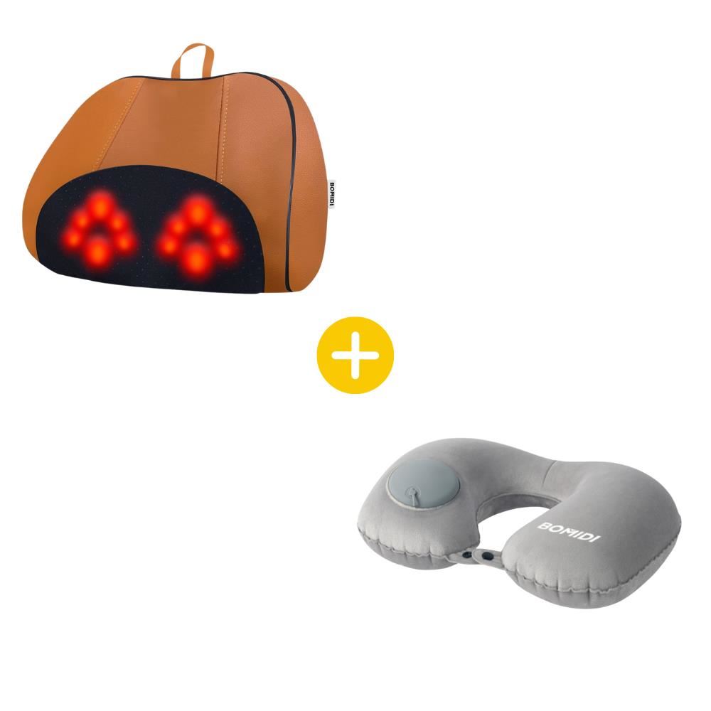 Almohada Masajeadora Bomidi MP1 PRO Black Orange + Almohada De Cuello Bomidi Inflable U02 Gris