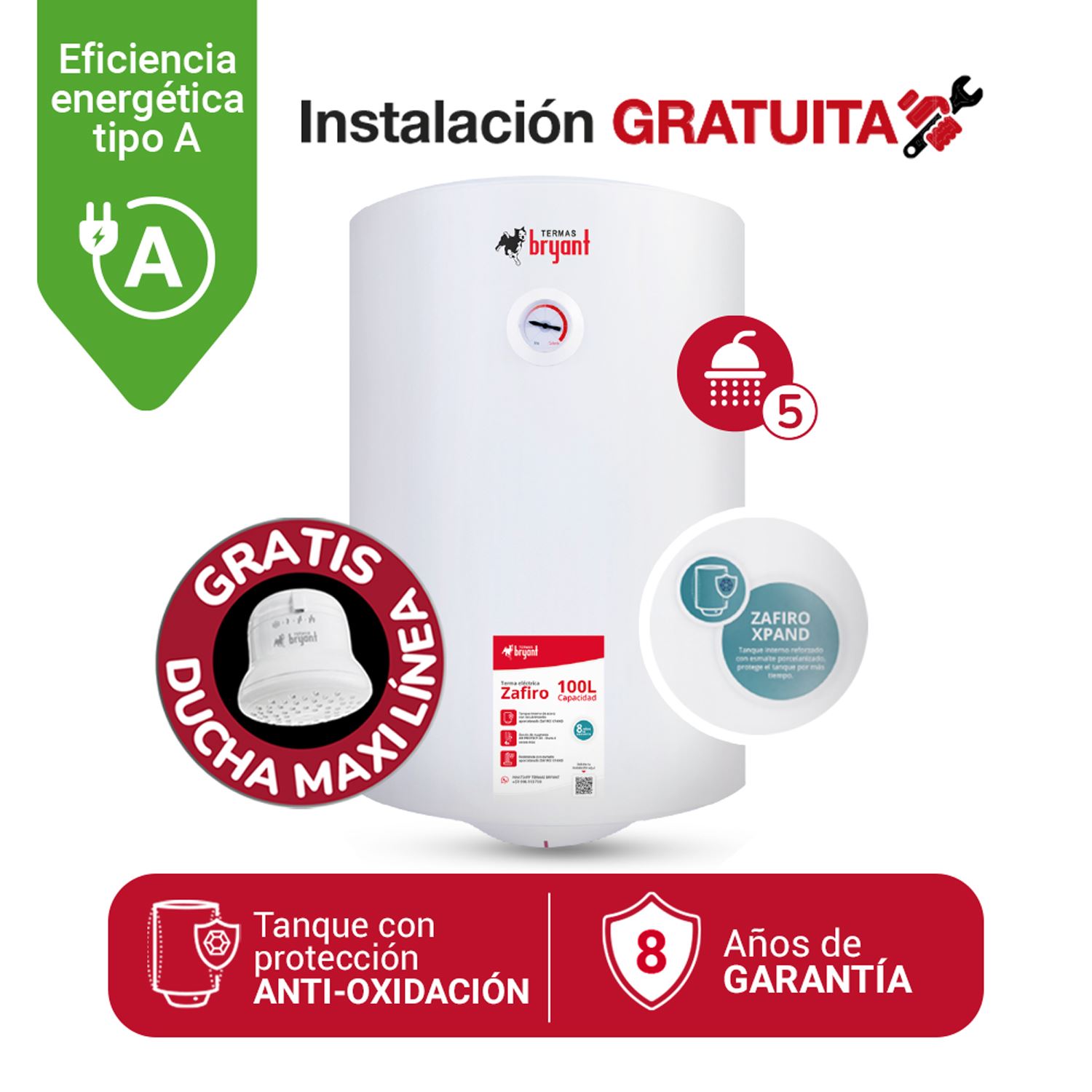 TERMA ELÉCTRICA 100L BRYANT ZAFIRO XPAND MAYOR DURACIÓN