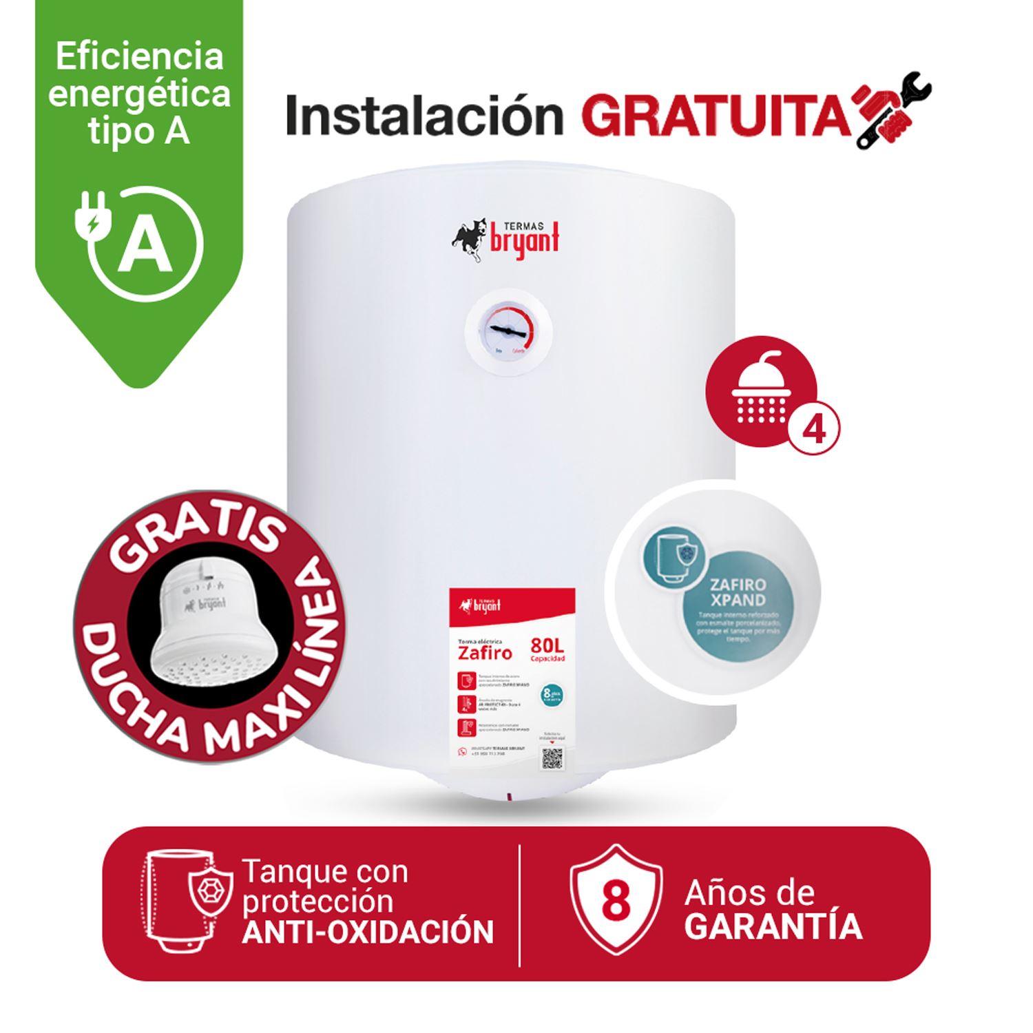 TERMA ELÉCTRICA 80 L BRYANT ZAFIRO XPAND MAYOR DURACIÓN