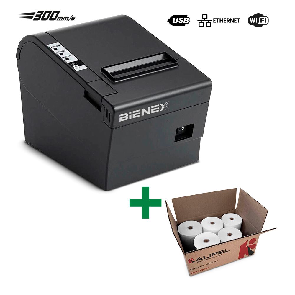 Impresora Ticketera Termica 80mm ETHERNET LAN WIFI USB BIENEX y papel