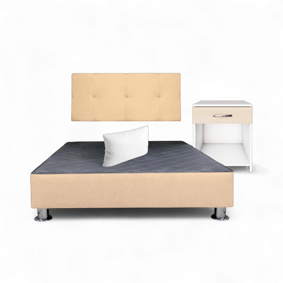 Combo cama brisa tela antifluido 2Plz color Beige + velador ted + almohada