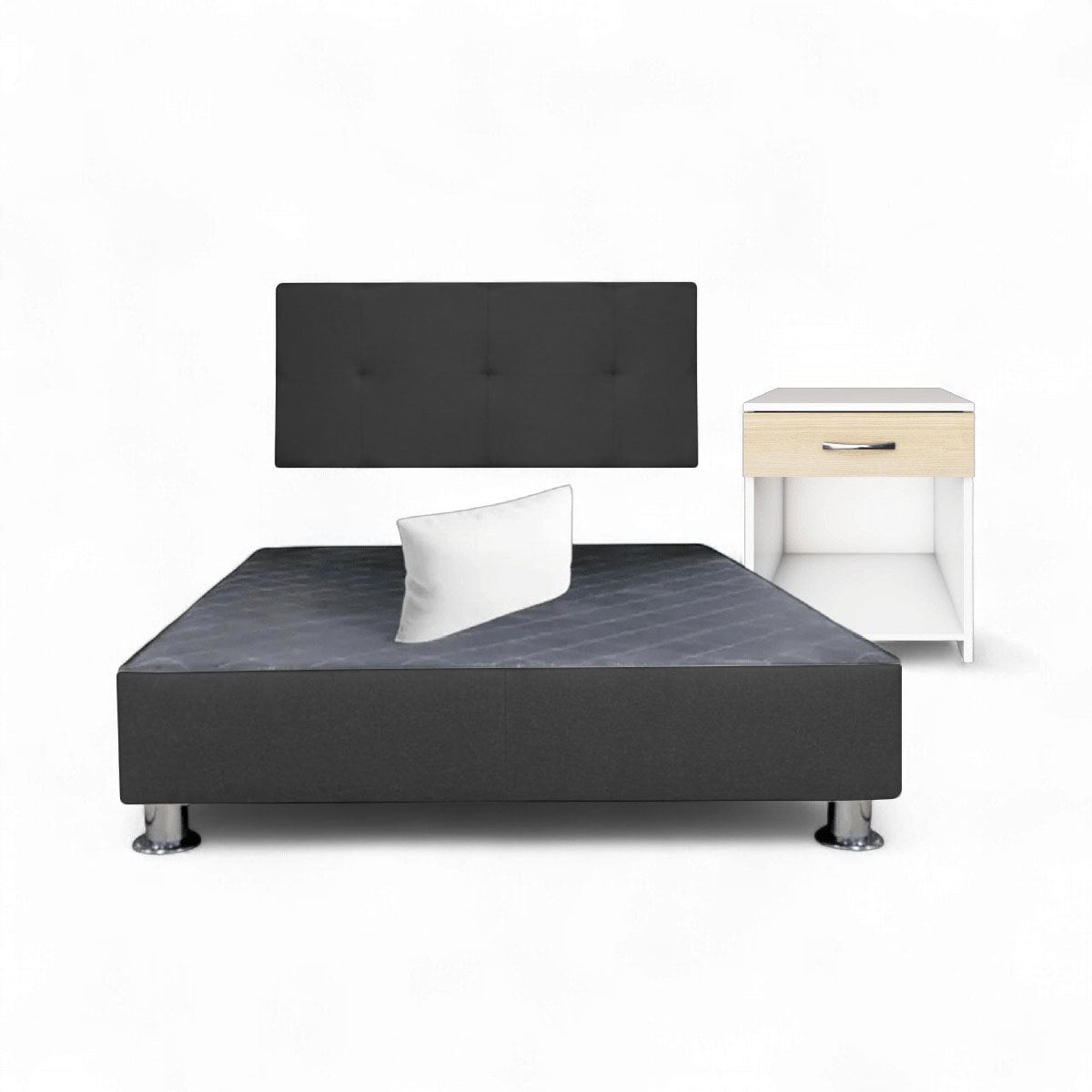 Combo cama brisa tela antifluido 2Plz color Negro + velador ted + almohada