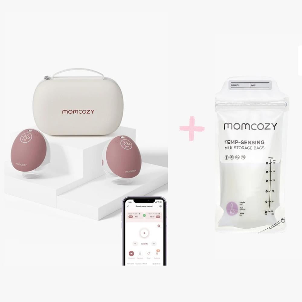 Extractor de leche manos libres Momcozy Mobile Flow M9  + 7 bolsas de almacenamiento de leche