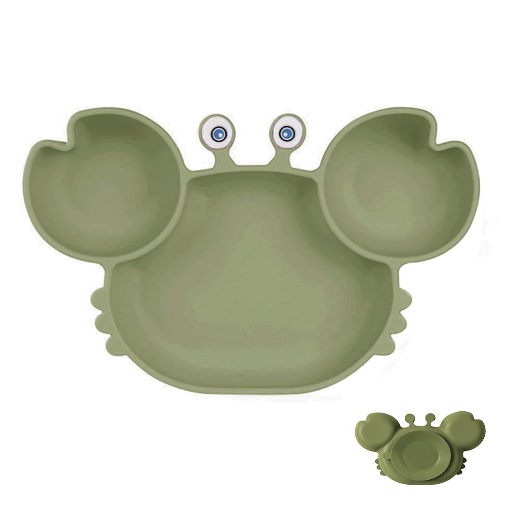 Plato silicona cangrejo verde militar con ventosa para bebe