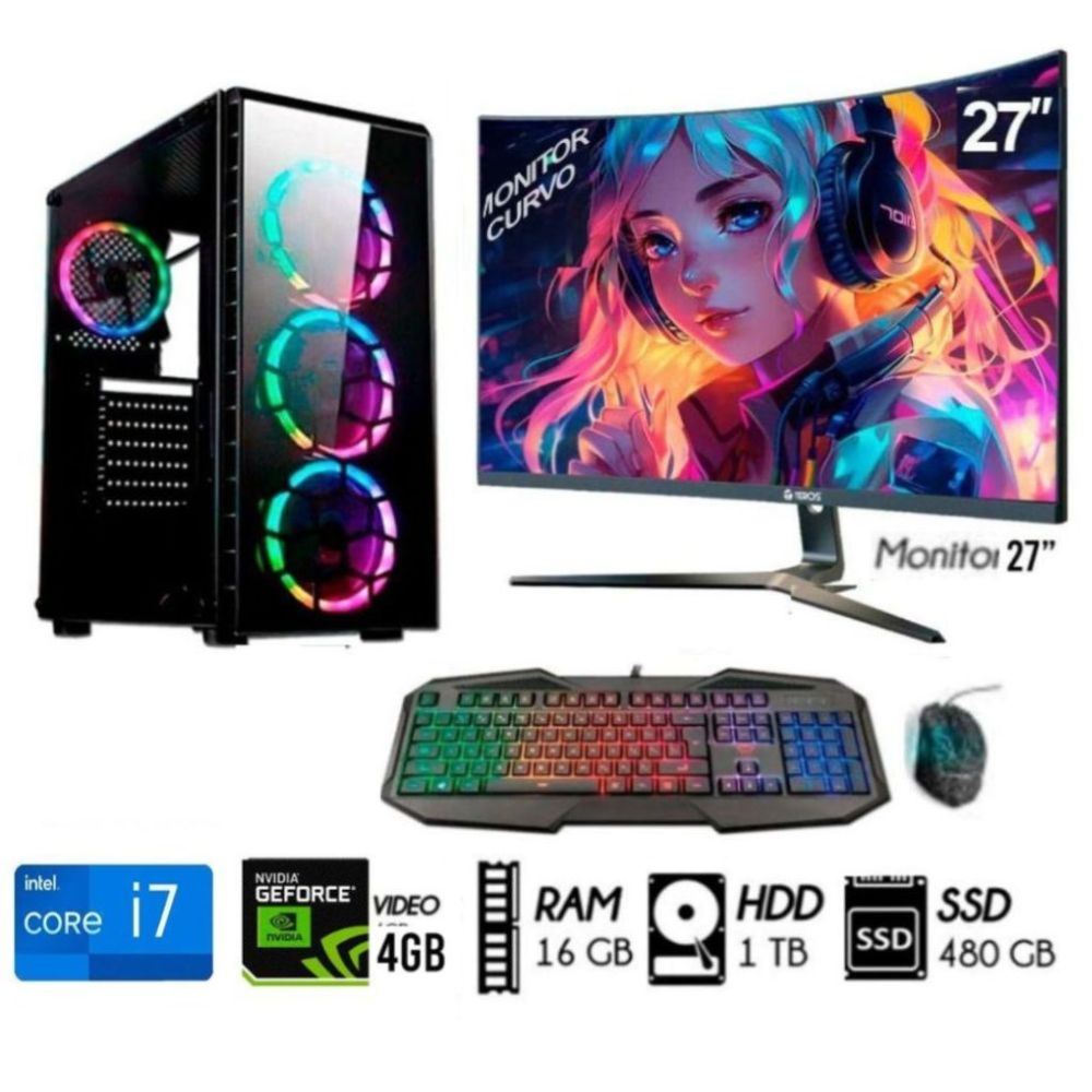 COMPUTADORA PC CORE i7 Ram 16GB,Disco 1TB+SSD 480GB, GT 750 4GB, M 27"