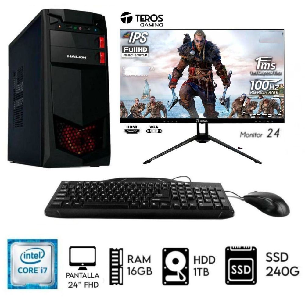 Computadora PC Intel Core i7  3.2 Ghz Monitor 24" Ram 16GB Disco 1TB +SSD 240GB
