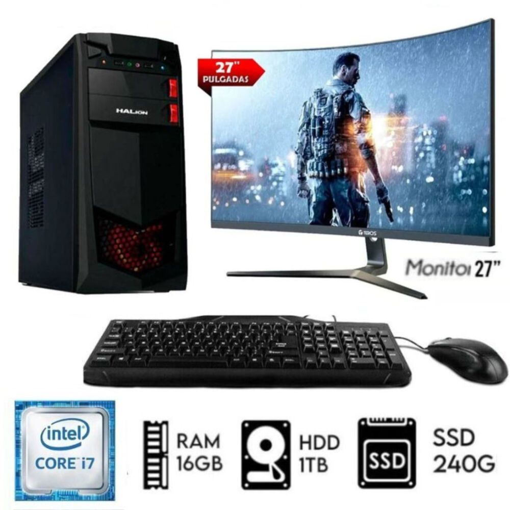 Computadora Pc Intel Core i7 3.2ghz Ram 16GB Disco 1TB+SSD 240GB  Monitor 27"