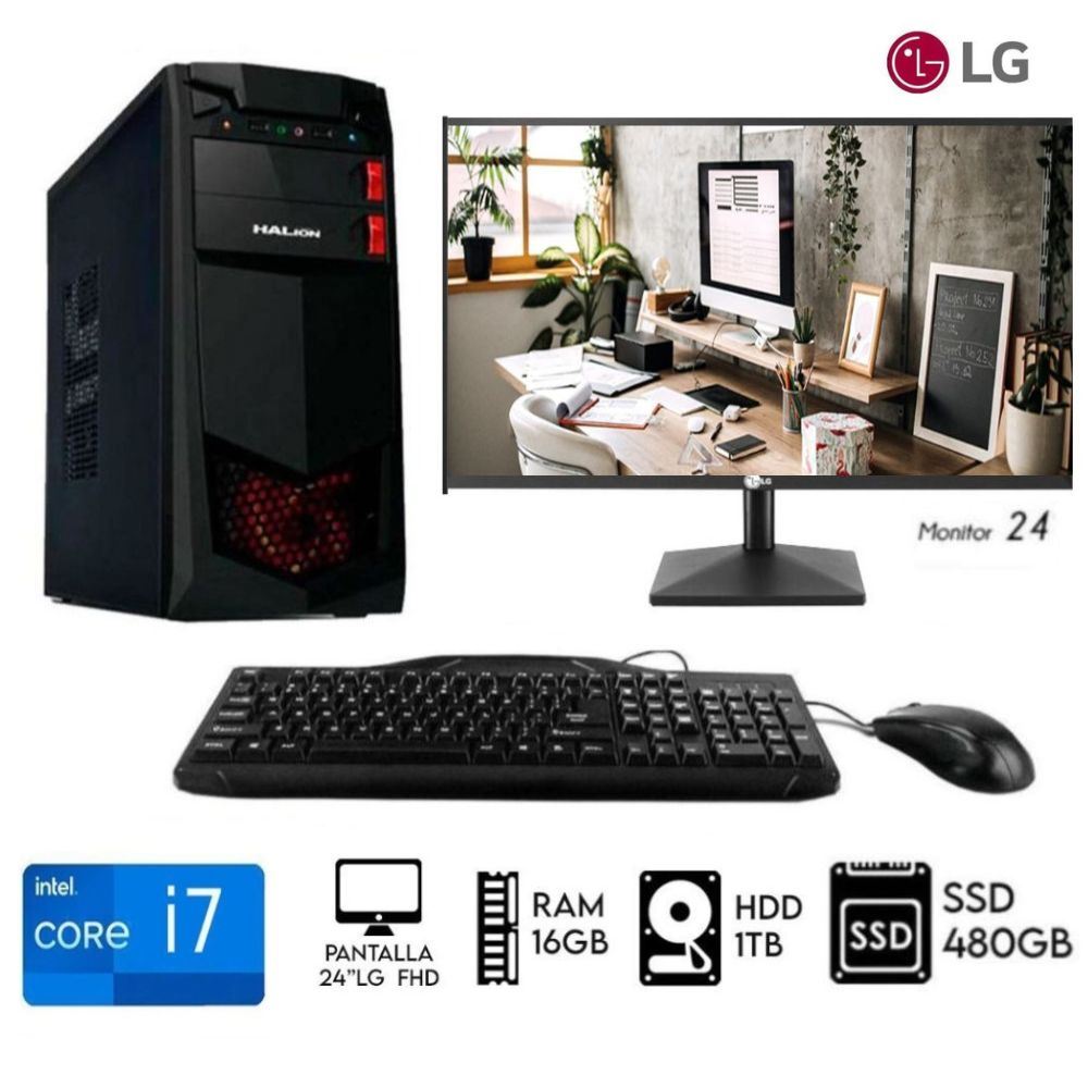 Computadora Pc Intel Core i7 Ram 16GB Disco Duro 1TB+SSD 480GB Monitor 24´´