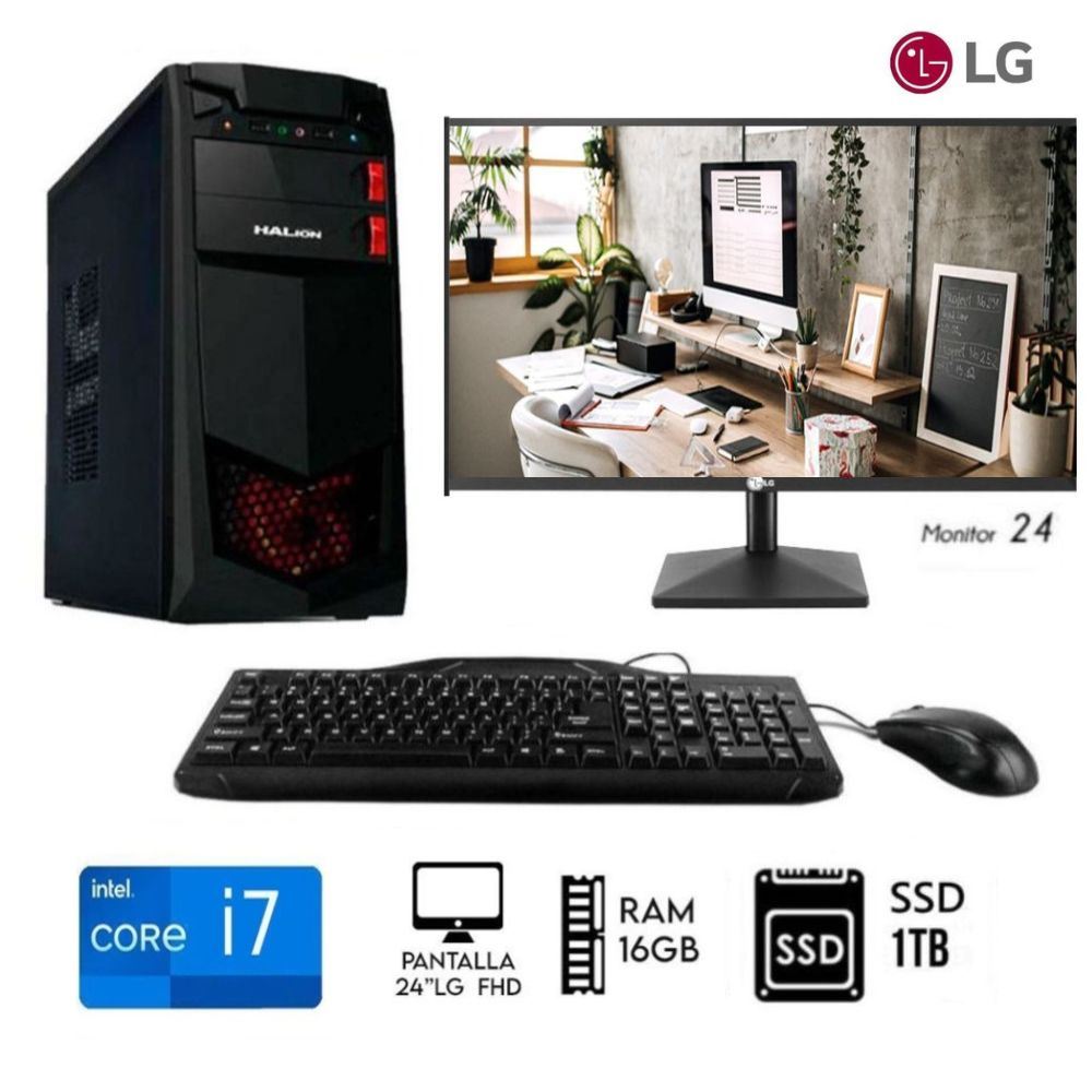 Computadora PC  Core i7 3.2 Ghz, RAM 16GB, DISCO SSD 1TB, M24"
