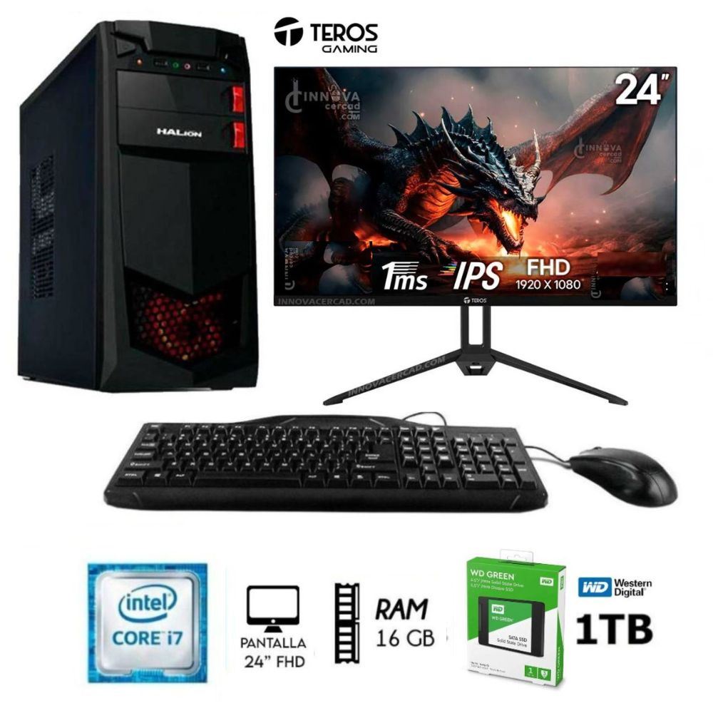 Computadora PC Intel Core i7 Monitor 24 Ram 16GB Disco 1TB