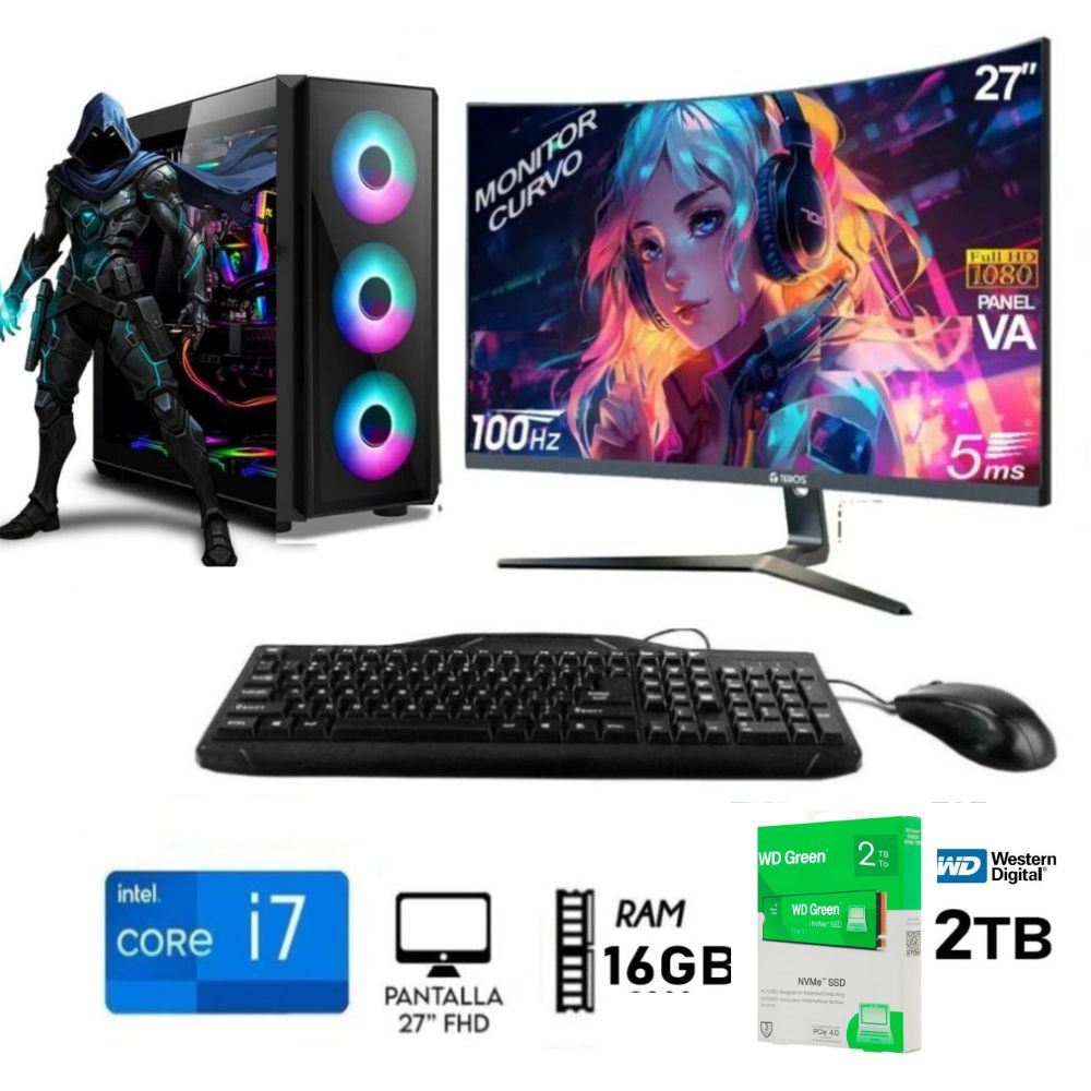 Computadora Pc Intel Core I7 3.2Ghz Ram 16GB Disco SSD 2TB Case Gamer M27