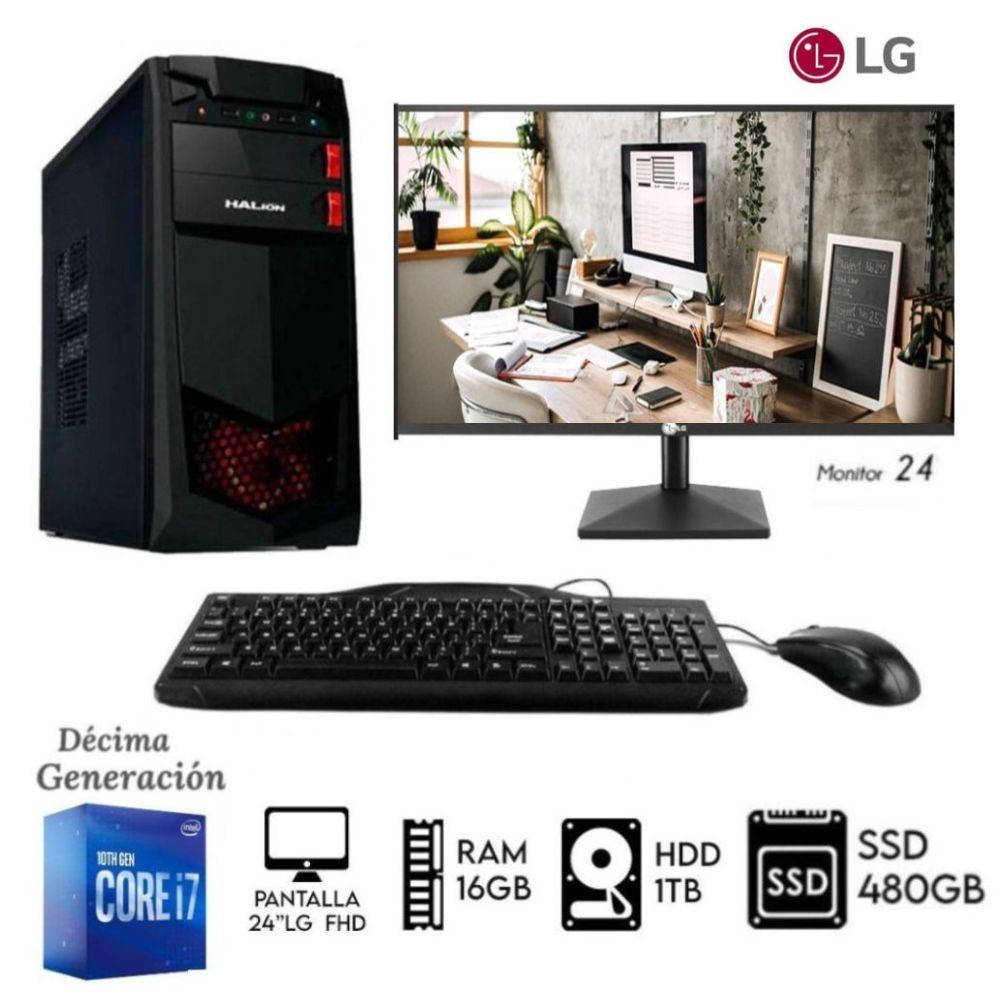 Computadora PC Intel Core i7-10TH RAM 16GB HDD 1TB+DISCO SSD 480GB M24