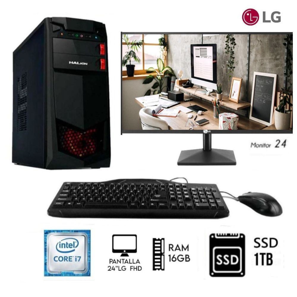 Computadora Pc Intel Core i7 3.2ghz Ram 16GB Disco Solido 1TB   Monitor 24"