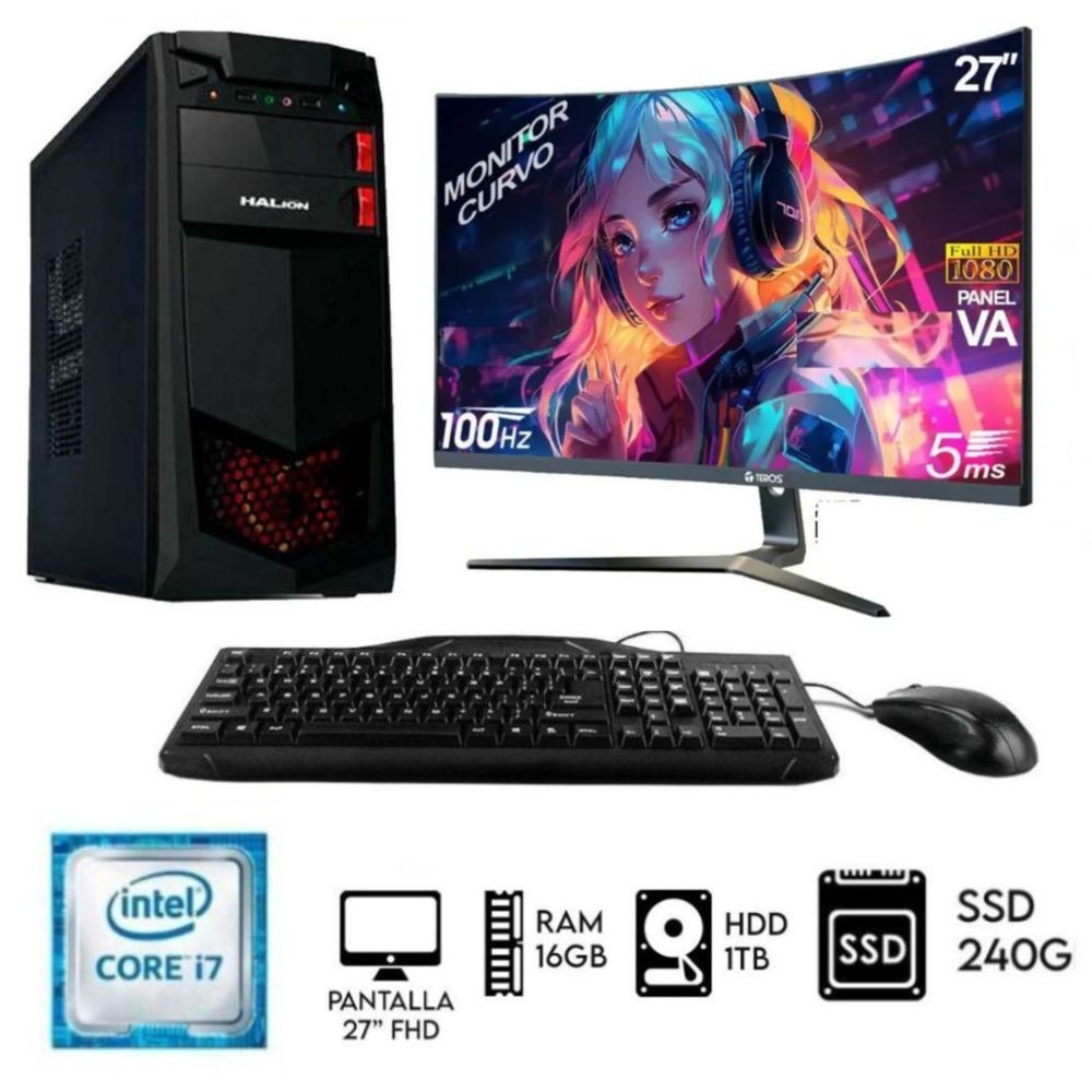 Computadora Pc Intel Core i7 3.2ghz Ram 16GB Disco 1TB+SSD 240GB  Monitor 27"