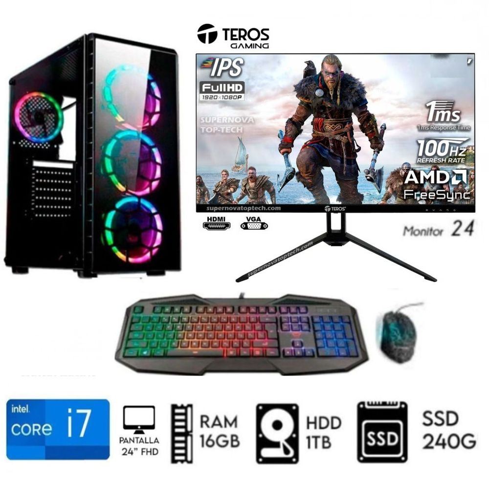 Computadora Pc Intel Core I7  Ram 16GB Disco 1TB+SSD 240GB MONITOR 24  FHD