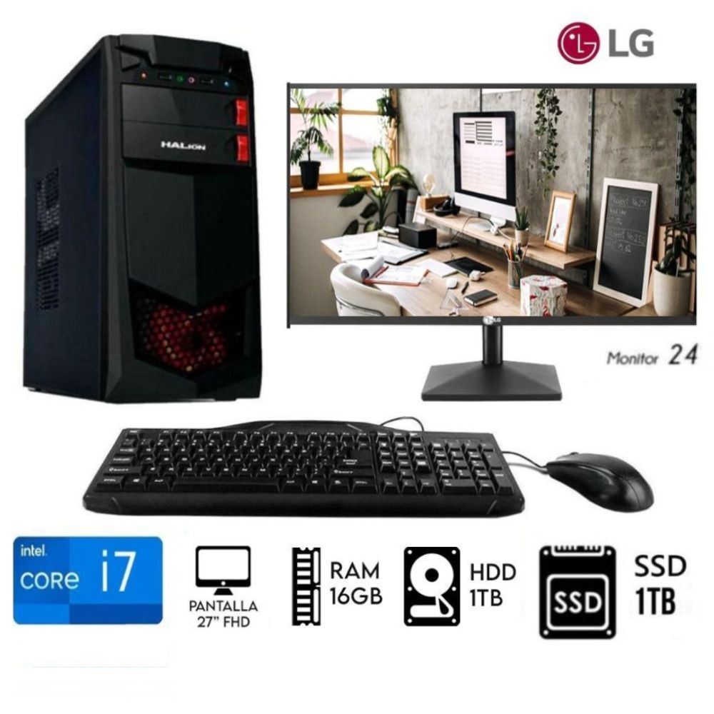 Computadora Pc Intel Core i7 3.2ghz +Ram 16GB +Disco 1TB +SSD 1TB +Monitor 24LG