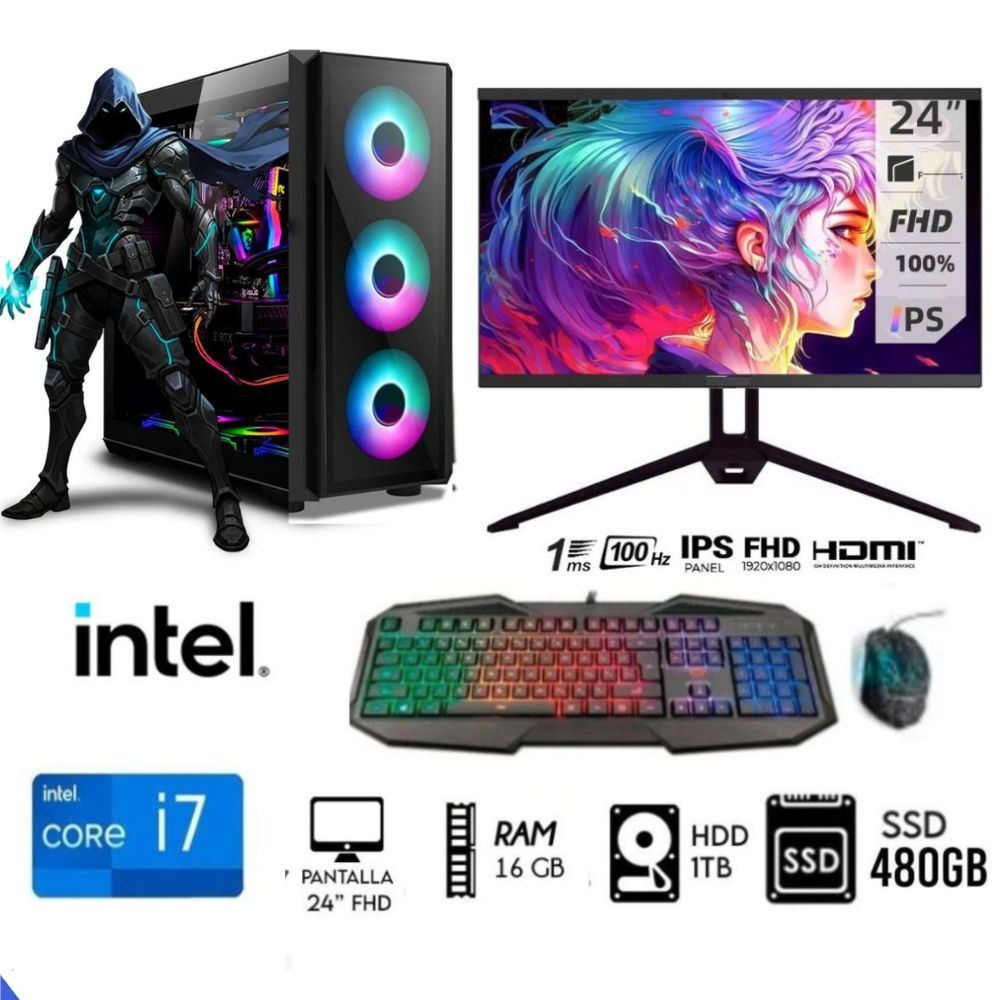 Computadora Pc Intel Core I7  Ram 16GB Disco 1TB +SSD 480GB MONITOR 24 FHD
