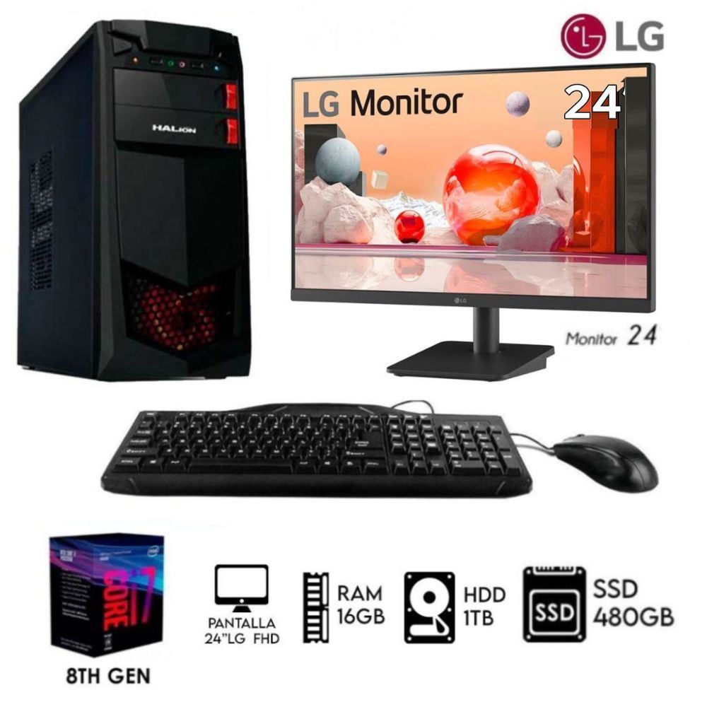 Computadora PC  Intel Core i7-8TH  Ram 16GB Disco  1TB+SSD 480GB MONITOR 24 LG