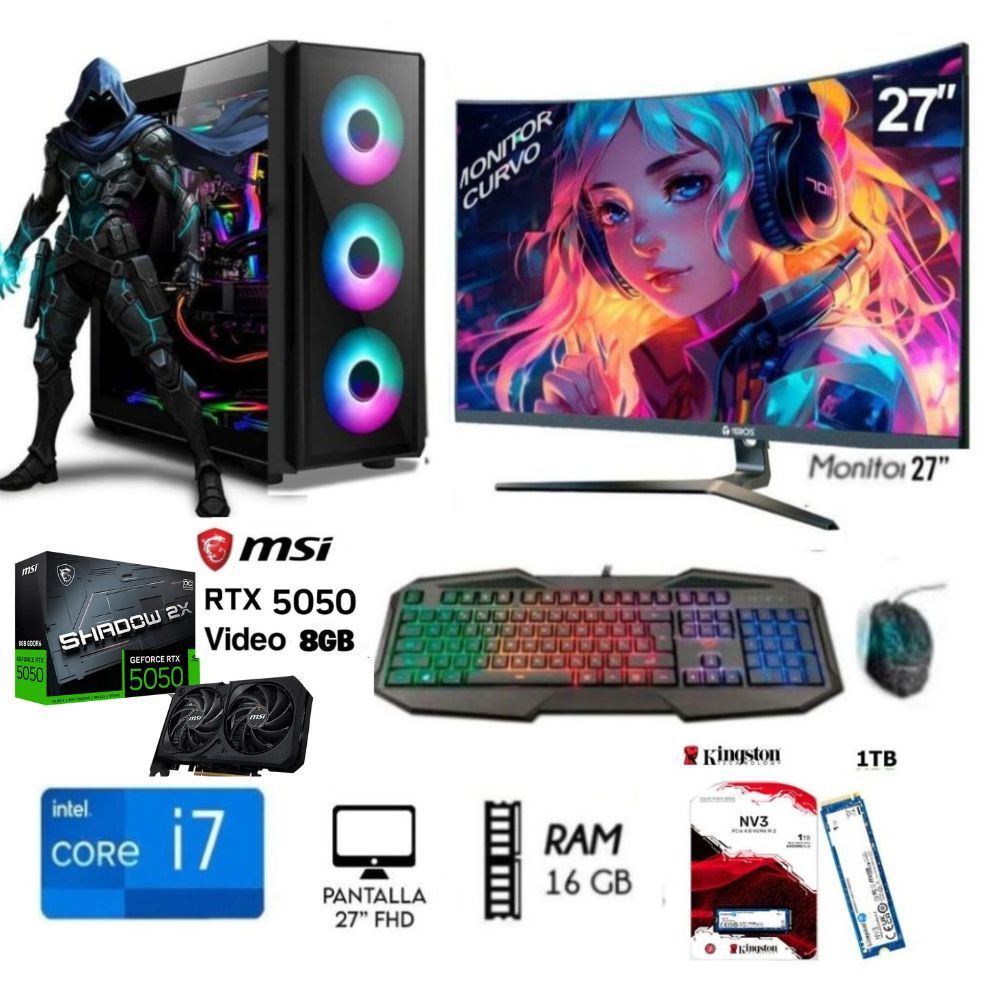Computadora PC Gamer Core I7 Ram 16GB, SSD M.2-1TB, Video RTX 5050 8GB M27"