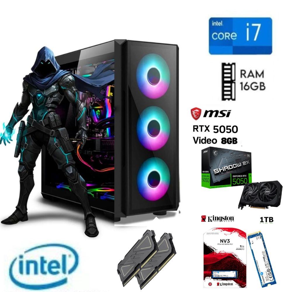 Computadora PC Gamer Core I7 Ram16GB, SSD M.2-1TB, Video RTX 5050 8GB
