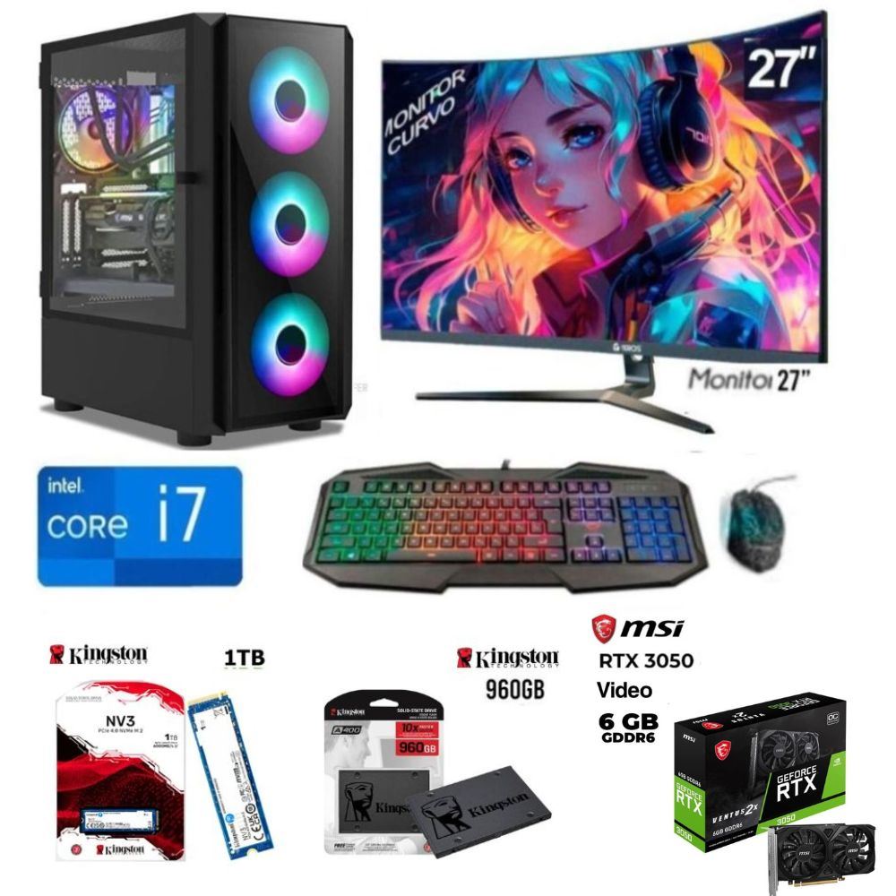 Computadora PC Gamer Core I7 Ram32GB, SSD M.2-1TB, SSD 960GB, Video RTX 3050 6GB