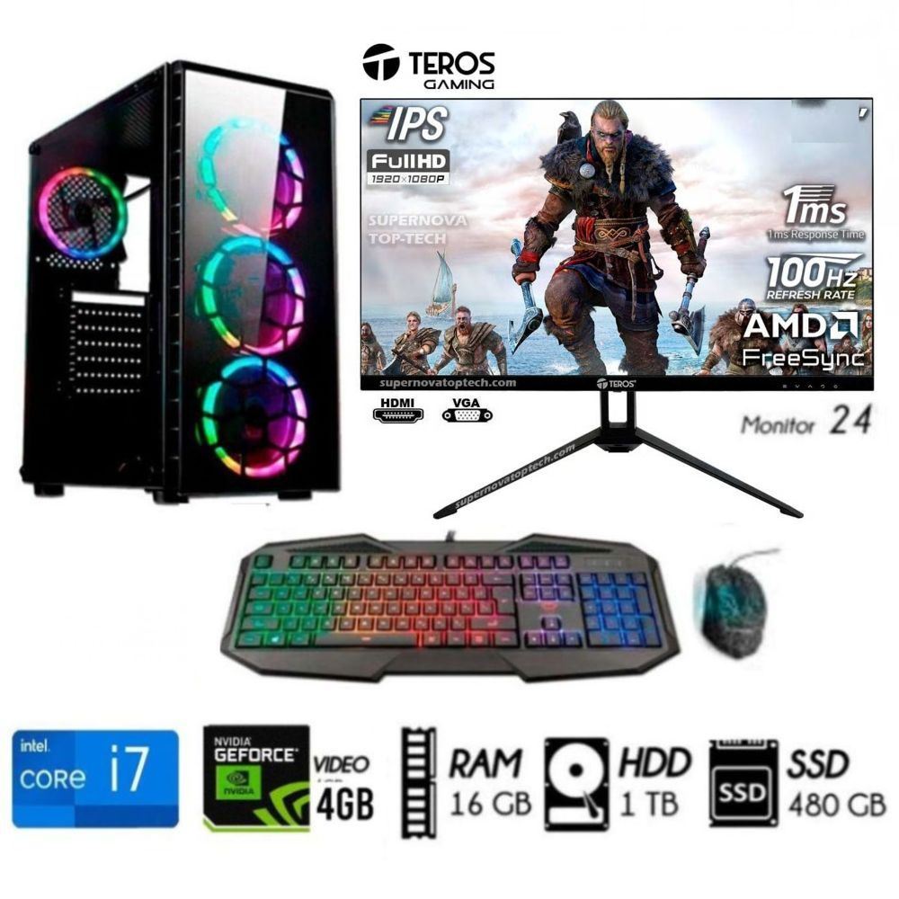 Computadora PC GAMER  Core i7  RAM 16GB  HDD 1TB+SSD 480GB GTX 750 4GB M24FHD
